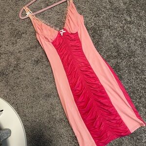 Chic Pink Mini Dress with Lace Accents